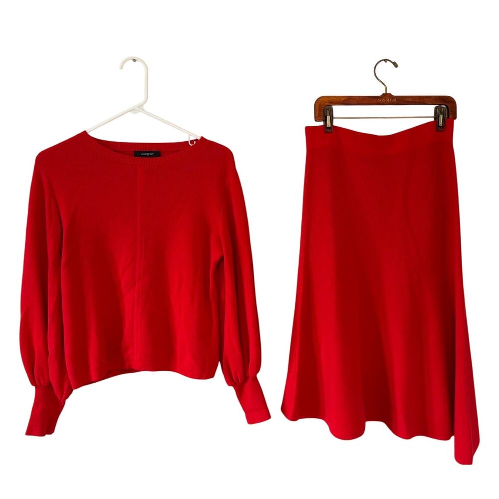 Womens Autograph 2 piece Red Wool Sweater and Asymmetrical Skirt Size UK 12 EU40